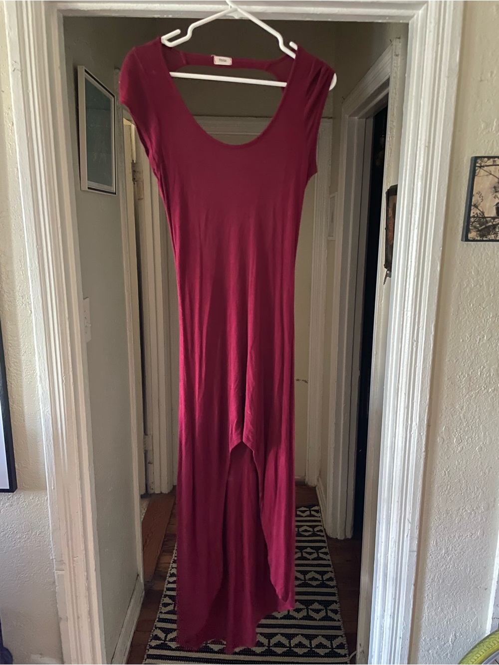 Tobi Scoop-Neck Asymmetrical Maxi Dress in Wine